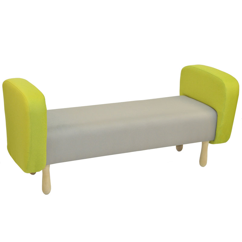 Wzór Polyester Blend Upholstered Bench, Grey/Lime