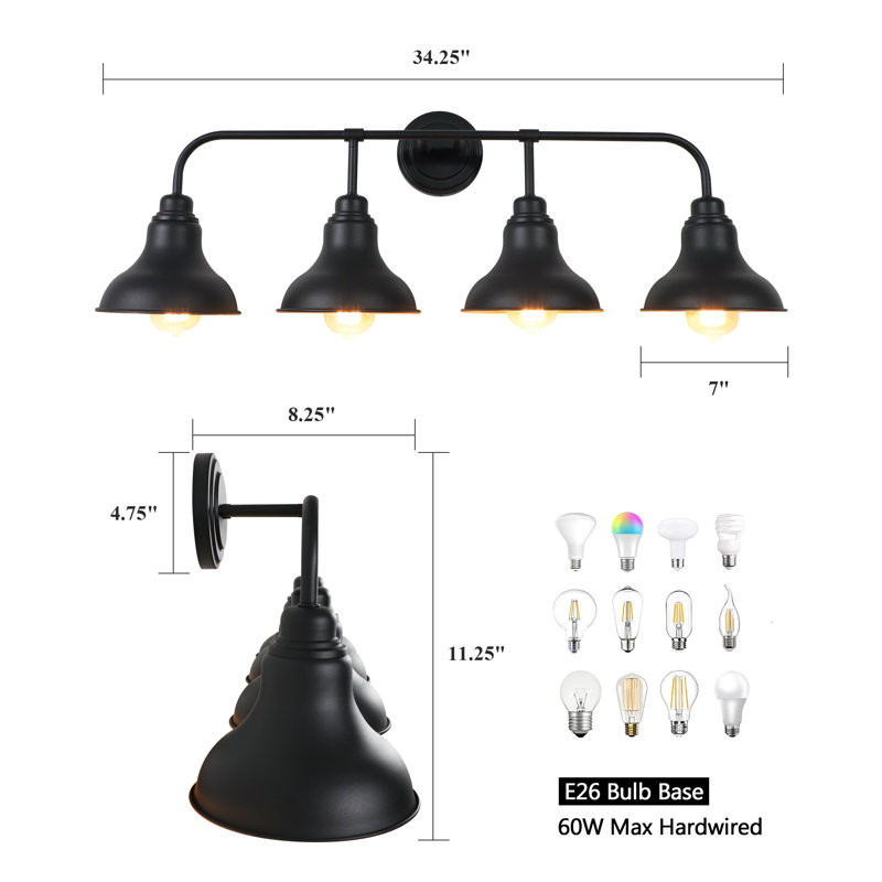 Yorklyn Matte Black Dimmable Vanity Light, 4