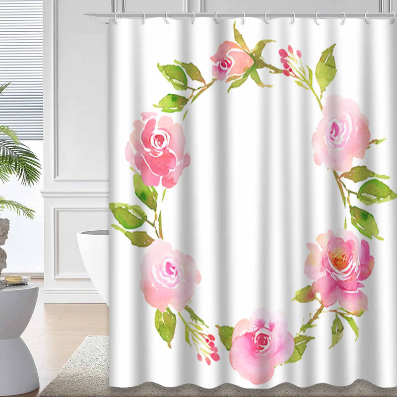 Rideau de douche rose imperméable, rideaux de douche pour la salle de bain avec 12 crochets, 72" L x 72" W