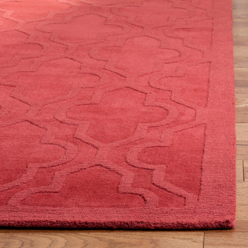 Handmade Red Wool Square Tufted Rug, 6' x 6'