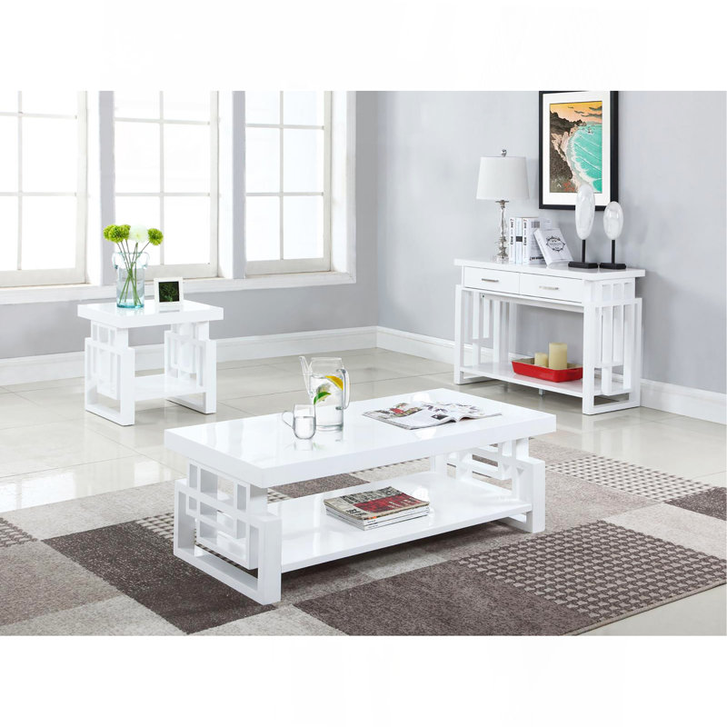 Table basse rectangulaire haute brillance blanche