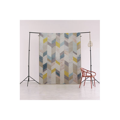 Beige Multi Color Striped Section Geometric Shape Pattern Modern Decorative Machine Washable Area Rug