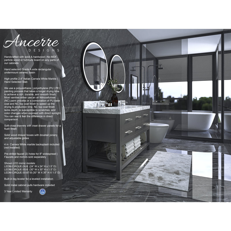Elizabeth 60'' W Double Vanity, Sapphire Gray/Brushed Nickel, Carrara White Marble