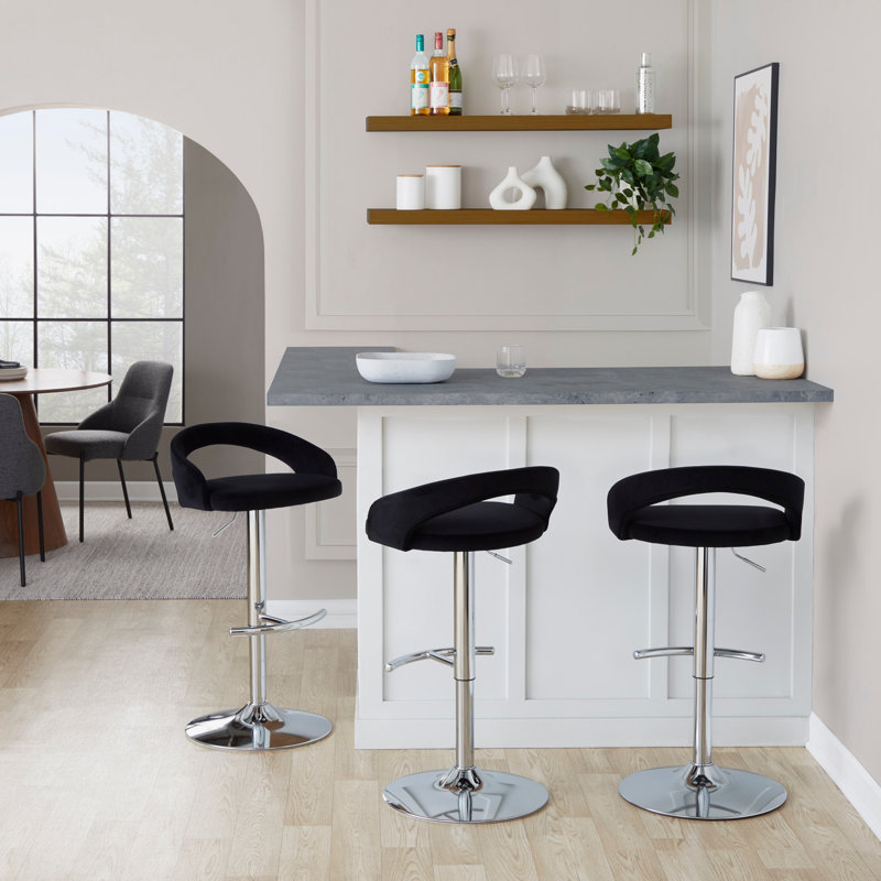 Tabouret de bar réglable, Chrome, Noir / tissu, 2
