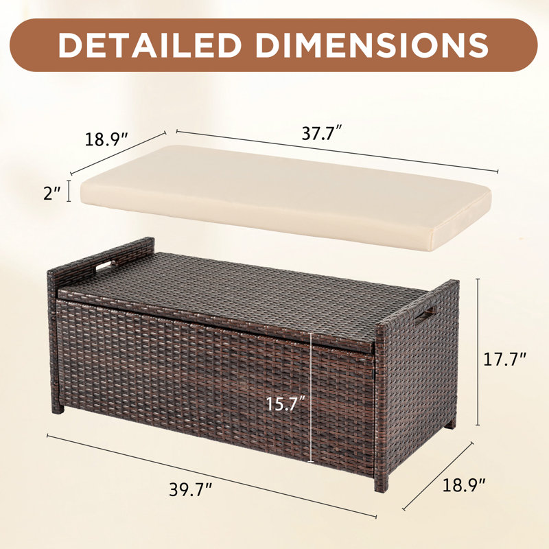 Tabatha PE Wicker Outdoor Patio Storage Bench with Cushion, Beige