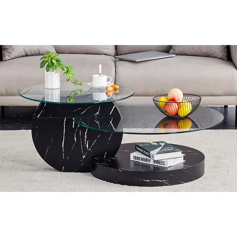 Table basse gigogne moderne Varese, Noir, Clair, H 17 po x l 42 po x P 31,5 po