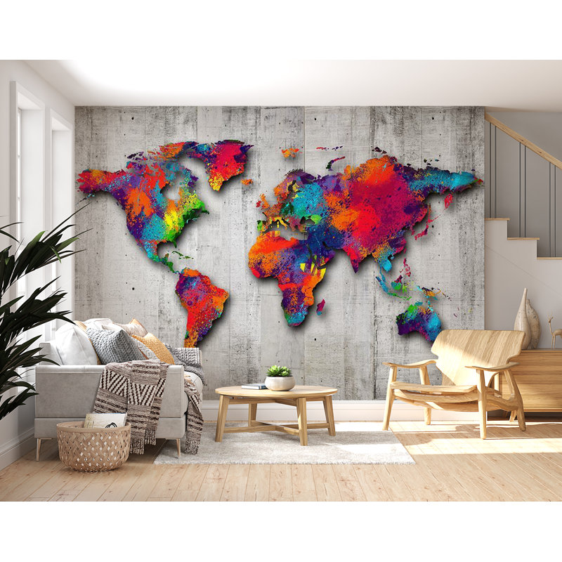 Murale carte du monde Bilboroughs, Rouge, L 82 po x l 115 po