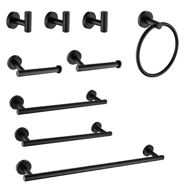 9 Bathroom Towel Rack In Stainless Steel. Matte Black Wall Mount, Modern Appearance, Scratch-, Easy Install Procession Steel . Luxury, Simple Method
