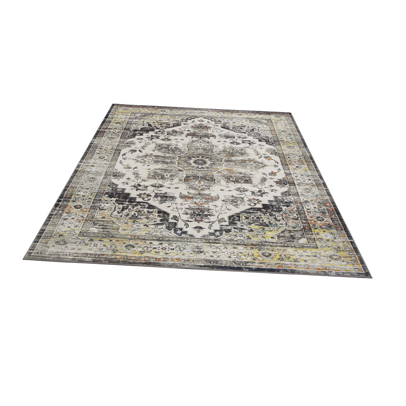 Area Rugs Non-Slip Washable Boho Living Room Rugs Foldable Vintage Floor Carpet Rug for Bedroom Dining Open Floor, Gray