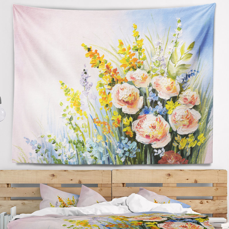 Bouquet de fleurs d’été tapisserie, H 32 po x l 39 po