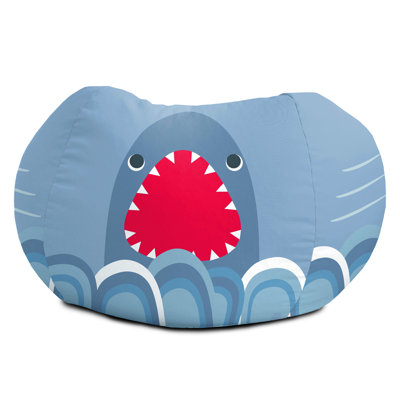 rucomfy Beanbags Kids Animal Printed Bean Bag Chair. Pre Filled Safe Toddler Bedroom Seat Comfy Children Playroom Furniture Decor. Machine Washable (Shark, Medium with Footstool)