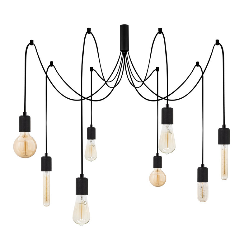 Modern Black Chandelier with Adjustable Height, 61.4 x 61.4 x 40.2 inches | Metal Body, 8 x E27 Sockets (Max 40W) | Stylish Industrial Design, Perfect for Dining Room & Living Spaces | IP20 Rated