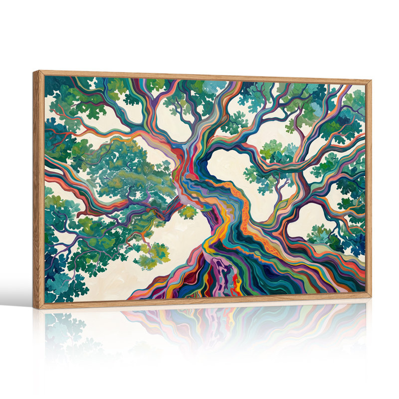 Art mural sur toile multicolore arc-en-ciel branches et feuilles vertes, H 36 po x l 48 po