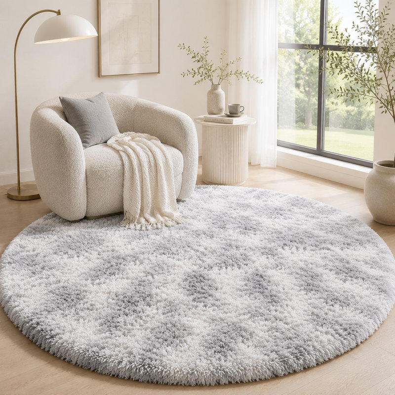 Ebern Designs Soft Fluffy Tie-Dyed Light Grey Shag Area Rug for Living Room Bedroom Nursery Kids Room, Tie-Dyed Light Gray