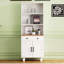 Armoire de rangement Farmhouse avec 4 pieds en bois massif en forme de gourde, armoire de cuisine moderne avec tablettes réglables, bibliothèque à 5 niveaux avec tiroir-2106142714