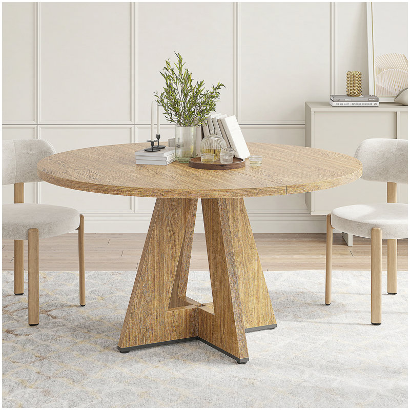 47" Round Dining Table for 4-7 People, Modern Wood Kitchen Table with Sturdy Metal Base, Large Round Dinner Table for Dining Room, Easy Assembly