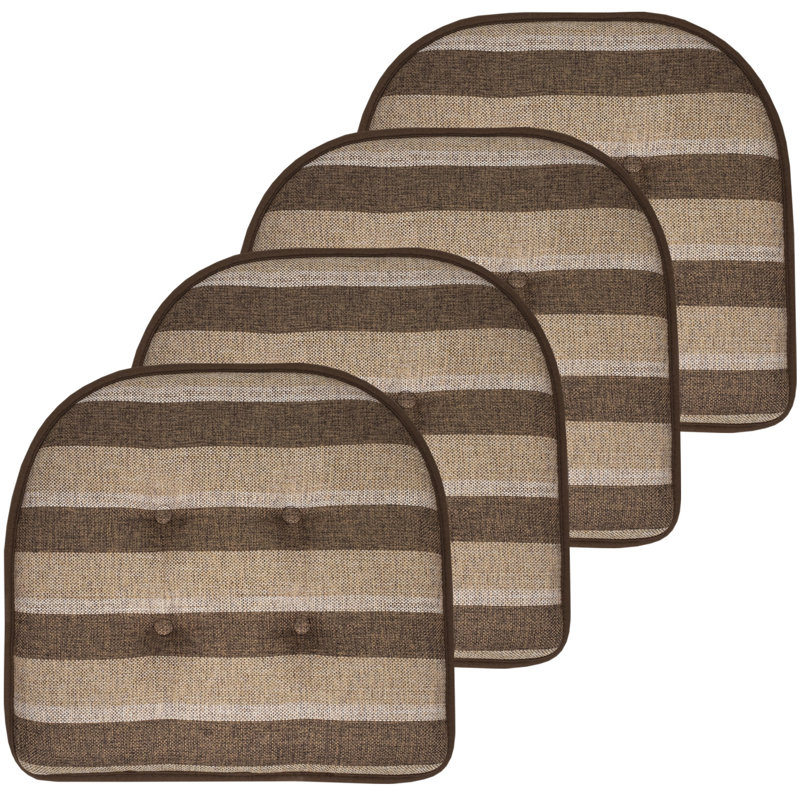 Bradford Striped Indoor U Shaped Memory Foam 17" x 16" Chair Cushion, Beige/Brown, 4