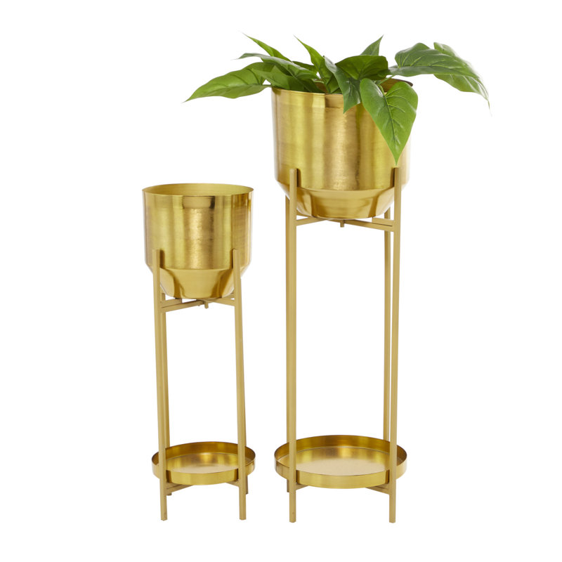 Ensemble de 2 pots à fleurs modernes en métal, Or