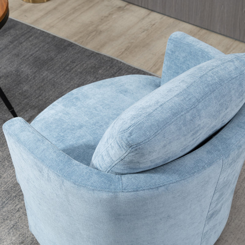 Zarren Upholstered Slipcovered Swivel Barrel Chair, Light Blue Chenille