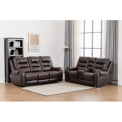 Ilyia Two Tone Vegan Leather 2-PC Livingroom Reclining Set by Red Barrel Studio