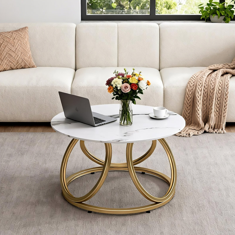 Pedestal Coffee Table, Calacatta White, Gold