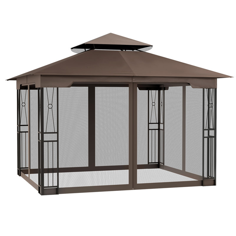  Egeiros Life L 10 pi. D Pavillon de jardin à double toit avec moustiquaire, Noir, Brun foncé