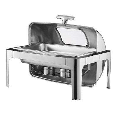 4Qt 1 Pack Rectangle Roll Top Chafing Dish Set 2 Half Size Pans Stainless Steel