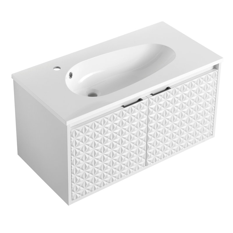 36" Drop - Shaped Resin Bathroom Sink, Single Hole, Gloss White, 29.7 Lbs Net, No Cabinets Or Drainage Installations Bundle White Sink With Faucet Pop Up Drain