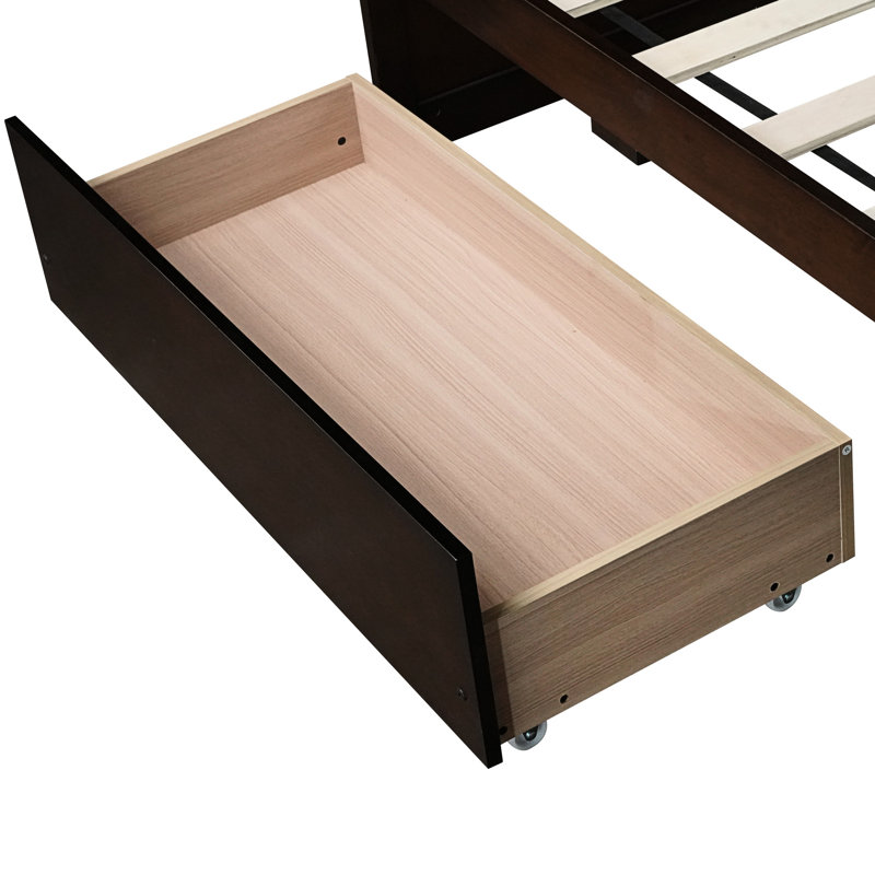 , Lit simple, tiroirs, bois d'hévéa, principe de conception minimaliste, solution de tiroir peu encombrante, structure de soutien solide, approche moderne 2, tiroirs avec roulettes, solutions de rangement pour la chambre à coucher