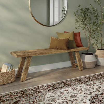 Audelio Unfinished Rustic Solid Wood Bench
