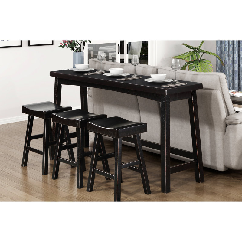 Hauteur du comptoir en bois massif noir pour la table et les tabourets transitionnels de la salle à manger
