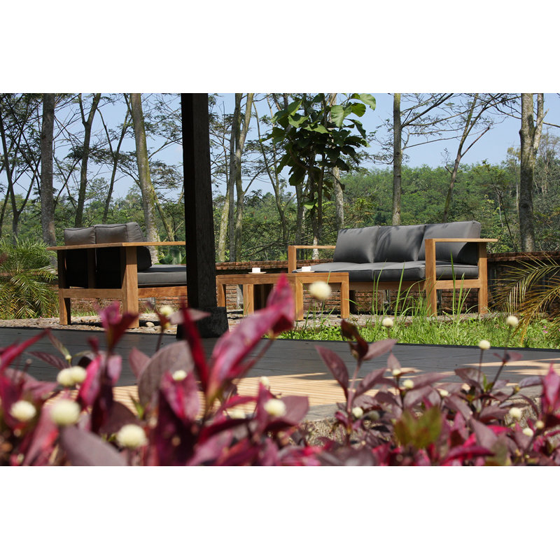 Ando Outdoor 4 - Piece Teak Conversation Set, Canvas Charcoal Sunbrella® Canvas