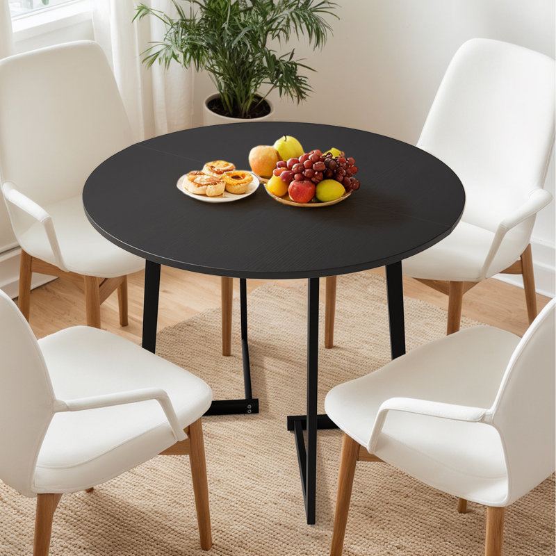 36''Modern Round Dining Table With Stable Cross Leg Base For Small Spaces And Kitchen, Black