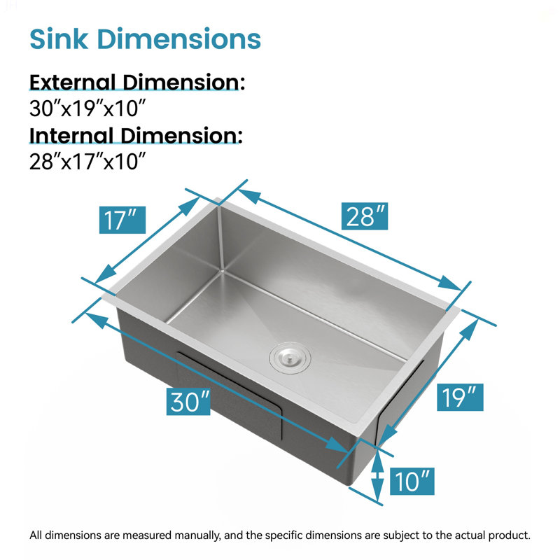Évier de cuisine en acier inoxydable, cuve simple encastrée de 30 po x 19 po, lavabo encastré à la main en nickel brossé, avec bonde et crochet standards américains