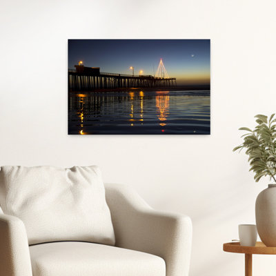 Coastal Christmas Pier Reflections Peaceful Serene Tranquil Christmas Tree Coastal, impression d'art mural