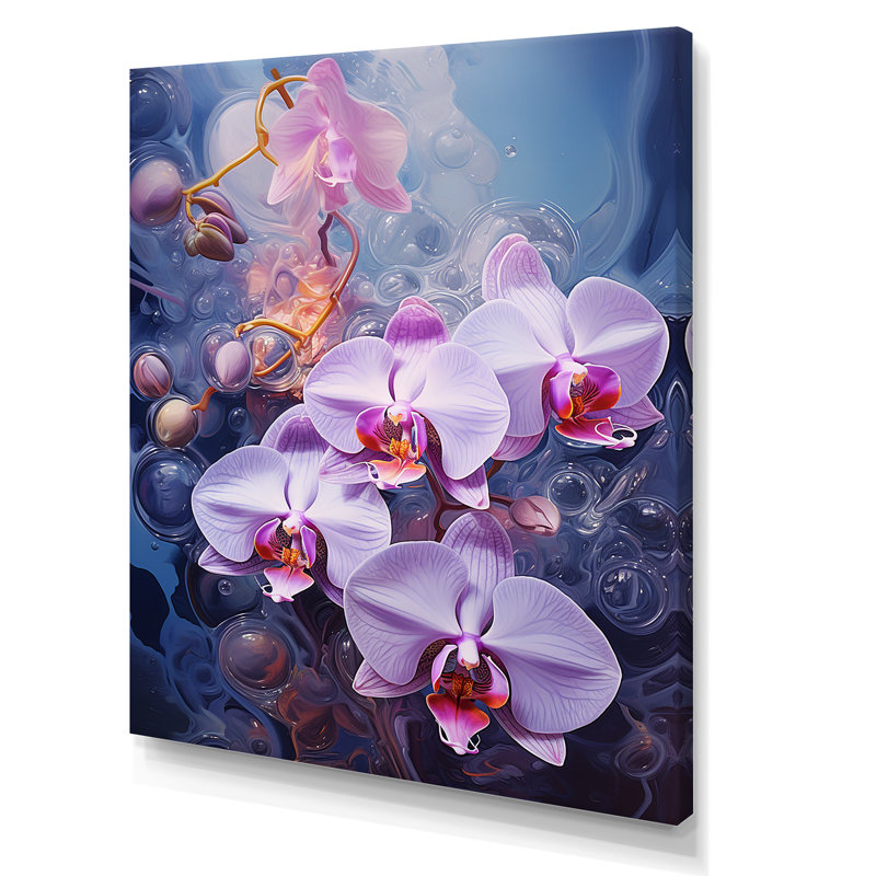 Collage d'orchidées mauves sur toile, Toile tendue, H 32 po x l 16 po x P 1 po