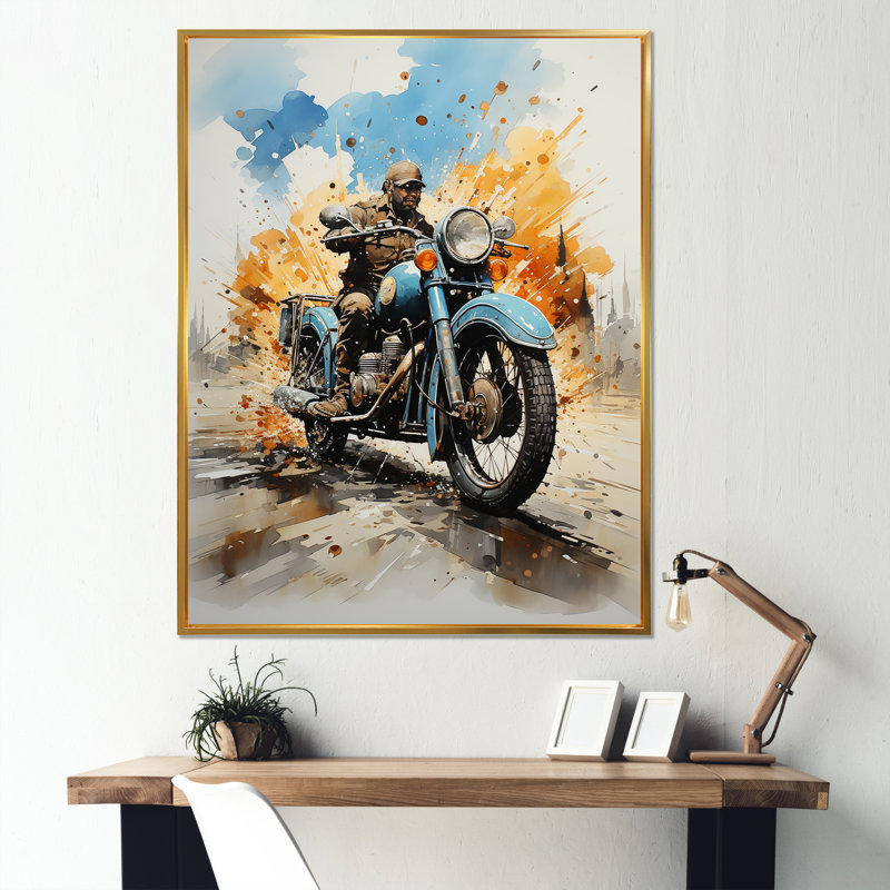 Industrial Industrial Moto I, H 44 po x l 34 po x P 1,5 po, Cadre flottant doré