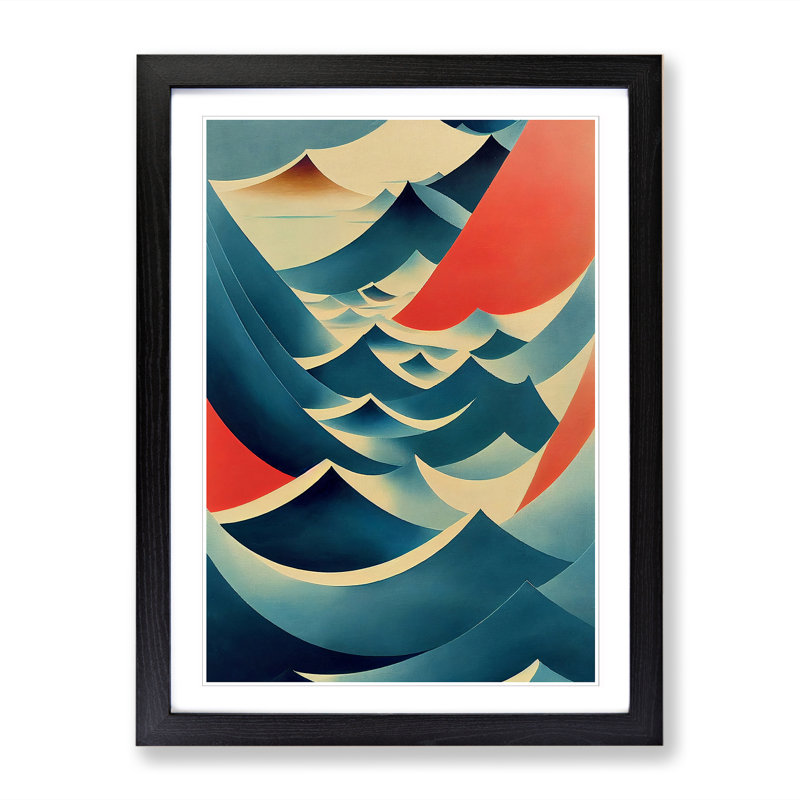 Seascape Mid Century - Single Picture Frame Print, 46cm H x 34cm W x 2cm D, Oak