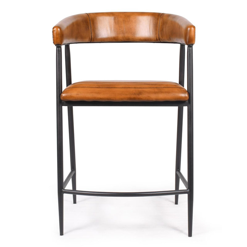 Upholstered Counter Stool with Metal Frame, Tan