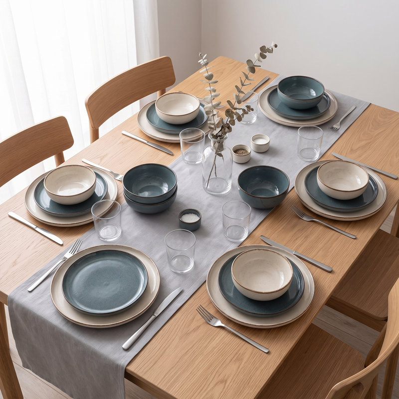 Service de table en porcelaine bicolore bleu et crème Artisan Loft (service de 16 pièces pour 4 personnes)