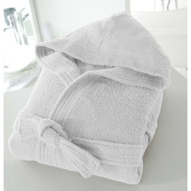 Gattu Terry Cloth Mid-Calf Bathrobe with Pockets and Hood, S, White