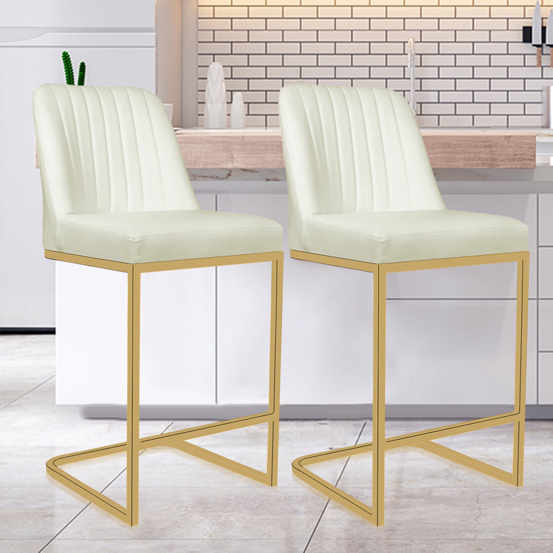 Lapsley Upholstered Counter Stool with Metal Frame, White