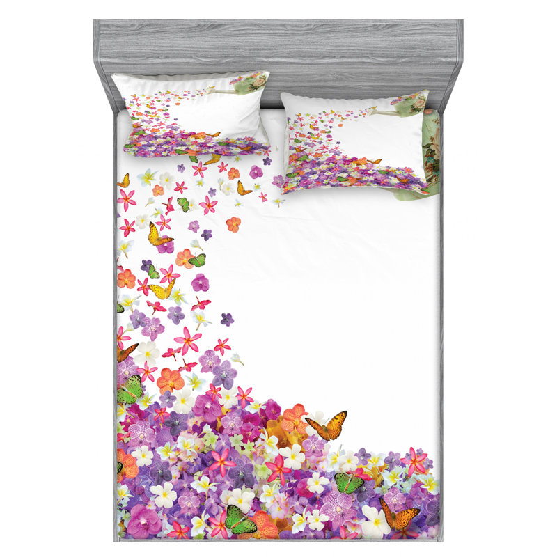 Microfiber Floral Sheet Set, Full Sheet Set + Fitted Sheet + 2 Pillowcases
