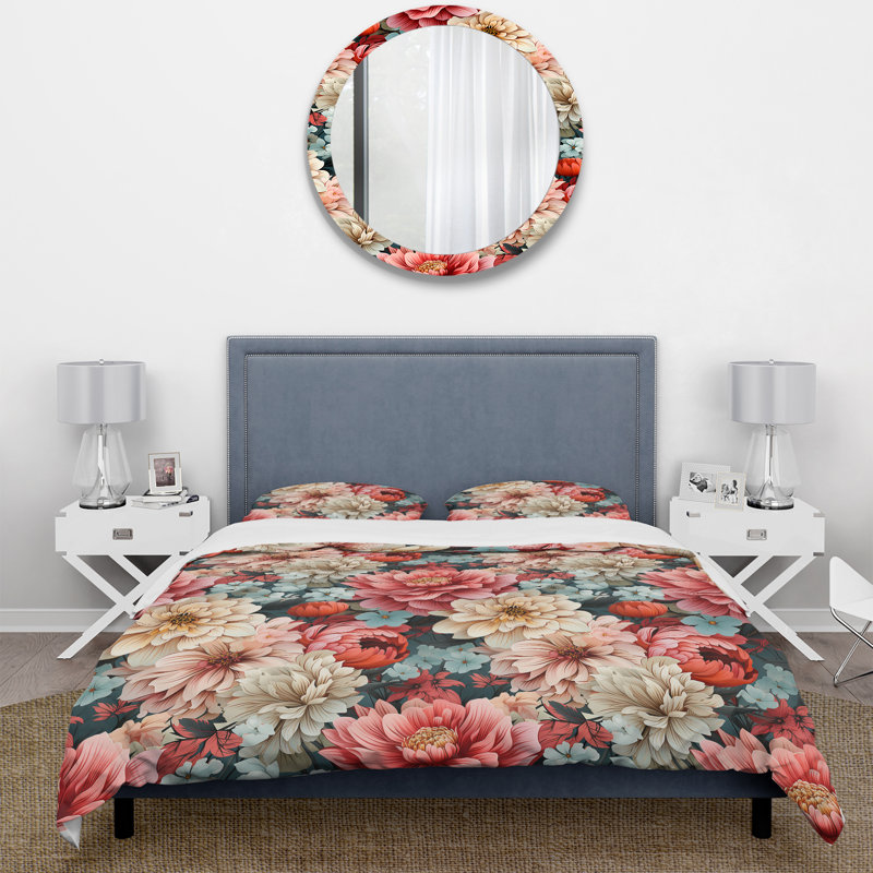 Ensemble de housse de couette Harmony Elegance Peony Blooms - Floral, Housse de couette pour grand lit et 2 taies décor
