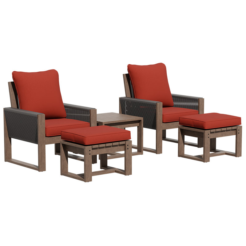 Ensemble de conversation en bois 5 pièces avec coussins 5 pièces, Rouge