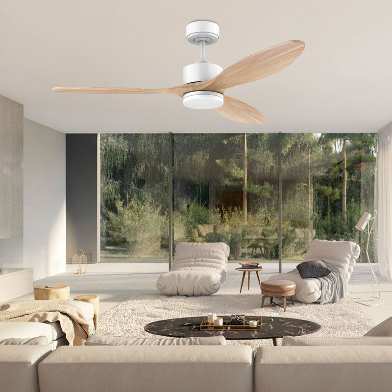 Ventilateur de plafond en bois intelligent à 3 pales de 52 po avec lumière DEL et télécommande, compatible avec Alexa / Google, moteur à courant continu silencieux, à intensité variable