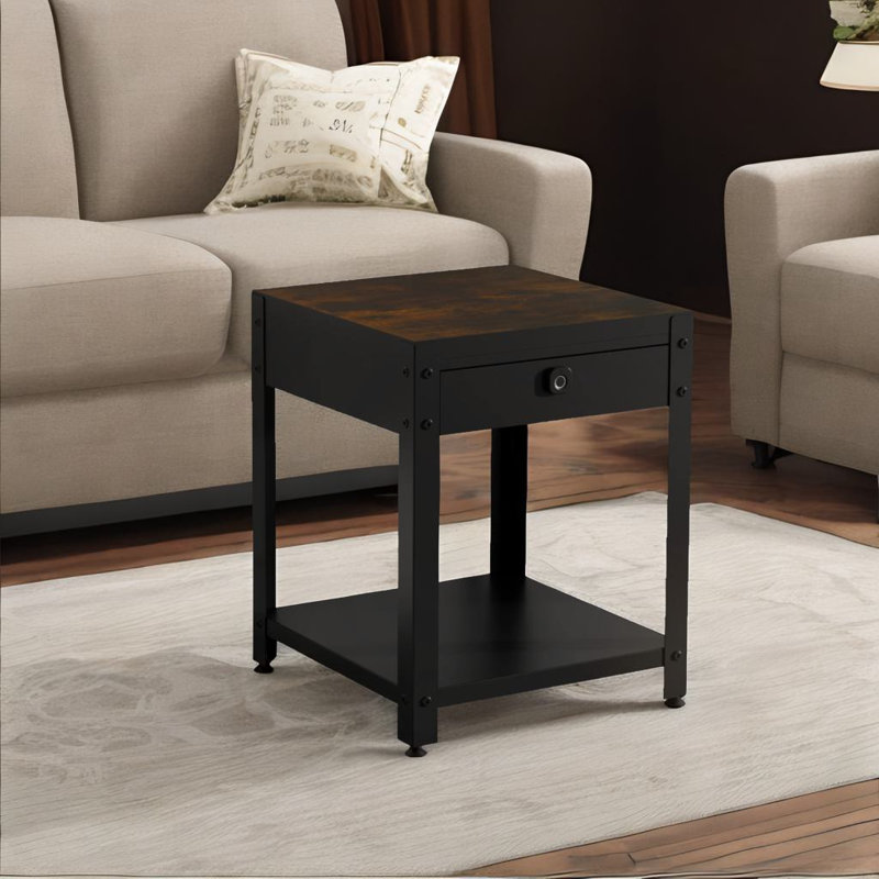 Square Double-layer Coffee Table, Brown Wood