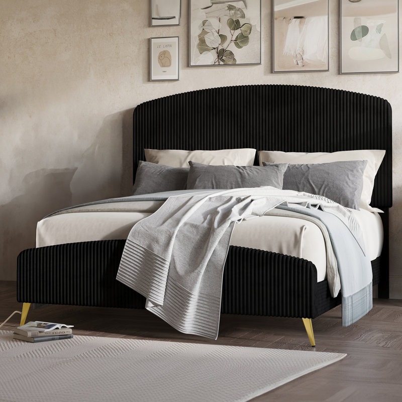 Ochlocknee Upholstered Standard Bed, Black (Gold legs), Queen
