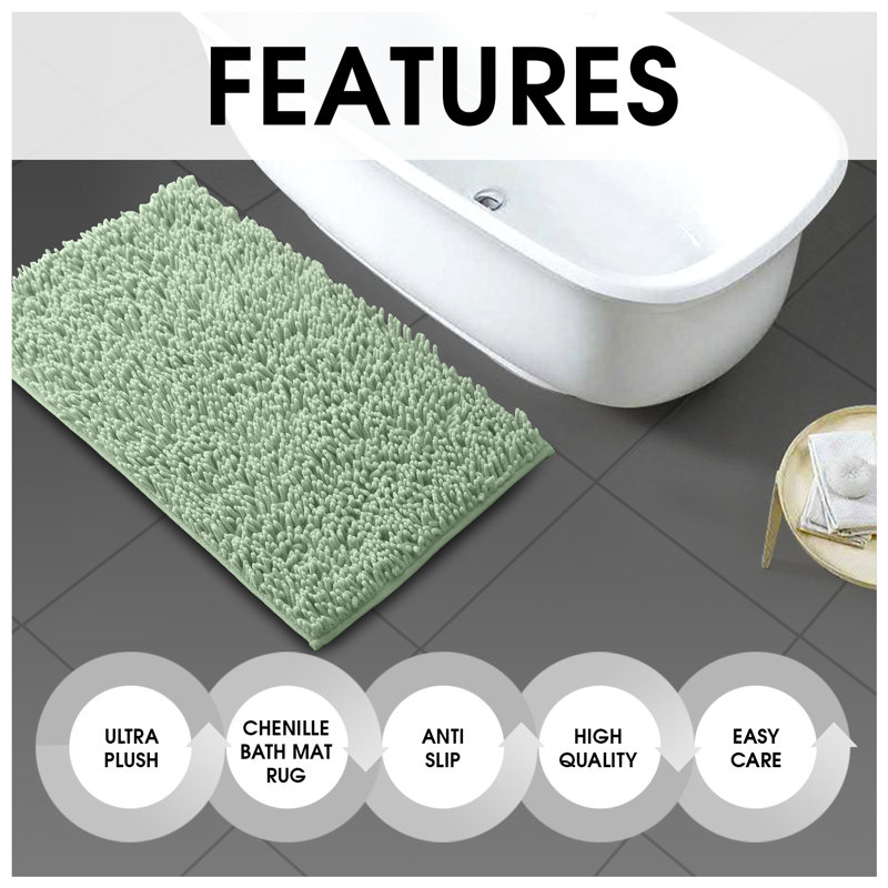 2 Piece Set Rectangle/U-shaped Bath Mat, Sage Green