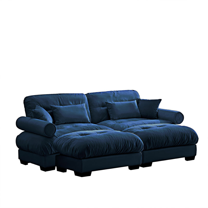 Canapé rembourré avec coussins et repose-pieds convertibles, Bleu